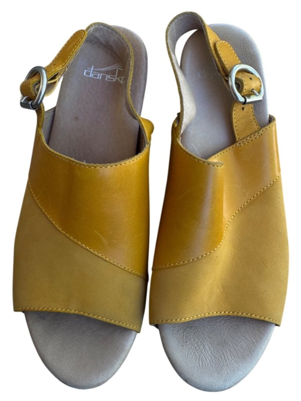 Dansko Madalyn Yellow Leather Open Toe Block Heel Sandals EU 38 US 7.5-8